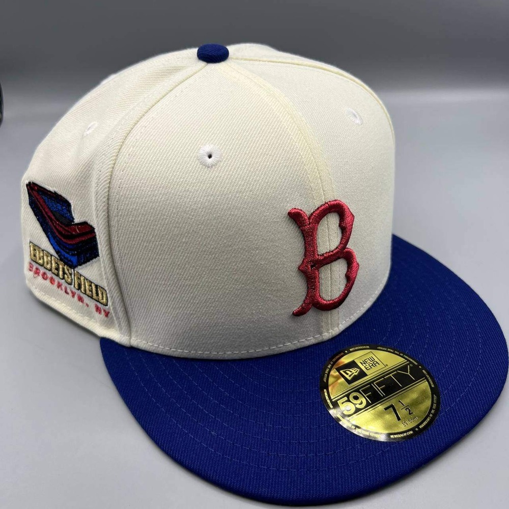 Brooklyn LA Dodgers Hat Men 7 1/2 White Blue 59Fifty New Era MLB Fitted‎ Cap